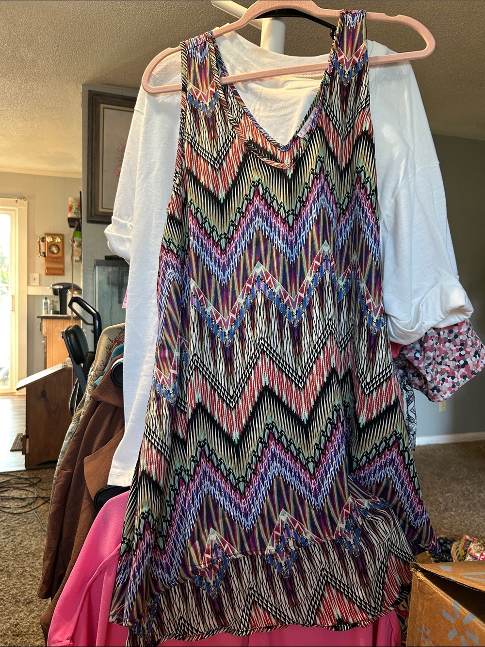 Free 2 Luv Womens Multicolor Chevron Print Tunic Top Size 1X